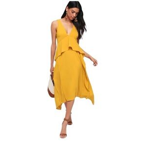 Adelyn Rae yellow sexy ruffle deep vneck contemporary cocktail dress extra small